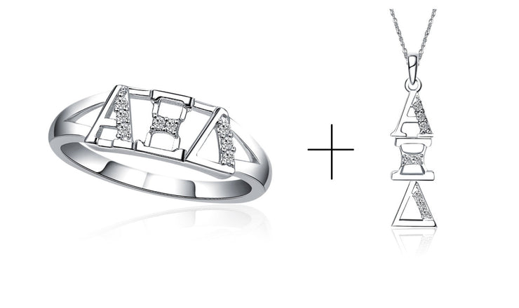 Alpha Xi Delta Ring - Horizontal Design, Sterling Silver + a Necklace with 18" (AXD-R001+P001)
