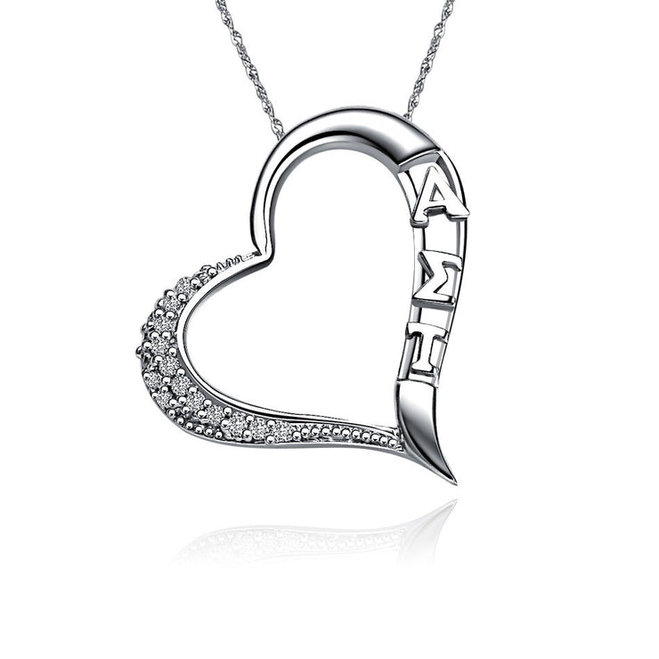 Alpha Sigma Tau Necklace - Embedded Heart Design, Sterling Silver (AST-P005)