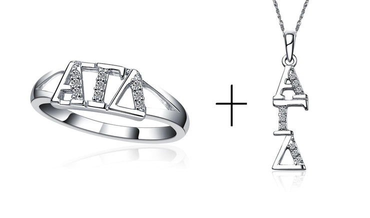Alpha Gamma Delta Ring, and a Necklace with 18"  Sterling Silver (AGD-R001+P001)