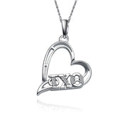 Phi Chi Theta Necklace - Heart Shape Design, Sterling Silver (PCT-P003)