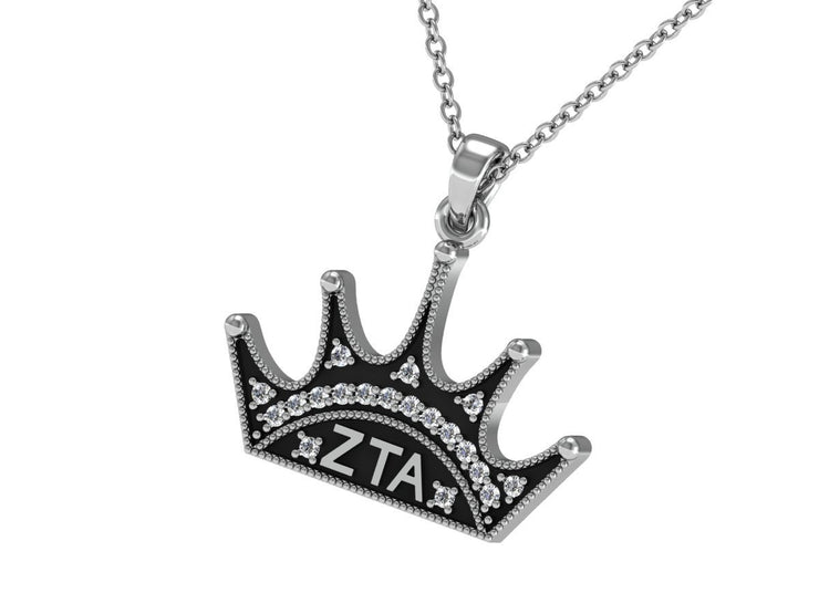 Zeta Tau Alpha Crown Necklace, Sterling Silver