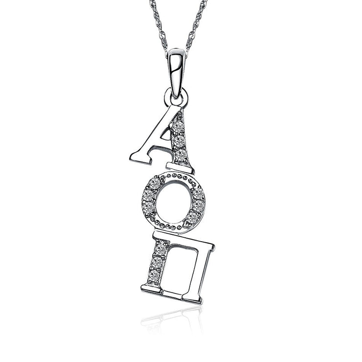 Alpha Omicron Pi Necklace, Diagonal Design, Sterling Silver (AOP-P002)