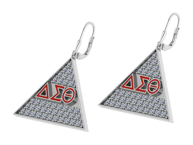Delta Sigma Theta Red Letter Triangle Silver Earrings (E005)