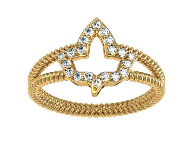 Ivy Silver Ring with Rope design shank with Yellow Gold plated (R010)