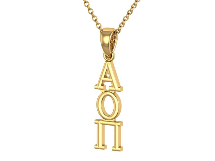 Alpha Omicron Pi Pendant, Sterling Silver with Yellow Gold Plating
