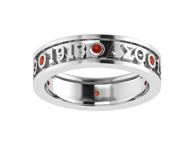 Delta Sigma Theta Sterling Silver Eternity Ring with Ruby Crystal (R008)