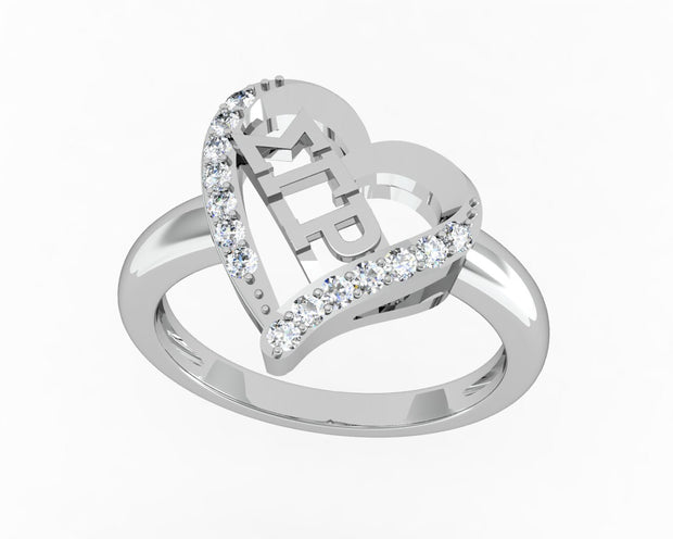Sigma Gamma Rho Ring, Heart Design, Sterling Silver (R002)