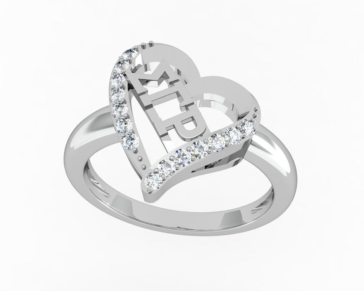 Sigma Gamma Rho Ring, Heart Design, Sterling Silver (SGR-R002)