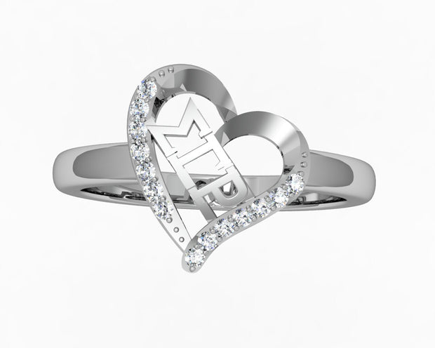 Sigma Gamma Rho Ring, Heart Design, Sterling Silver (R002)