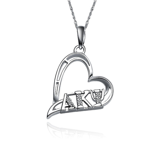 Alpha Kappa Psi Lavalier -  Heart  Silver with 18" Silver Chain (P003)