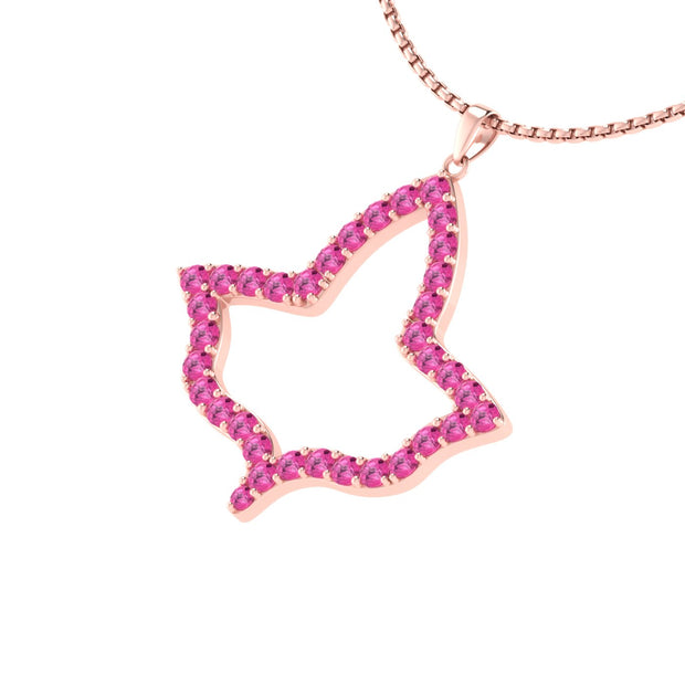 Alpha Kappa Alpha Ivy Leaf Large Rose Gold Plated Silver with Pink Crystal Necklace (P024)