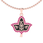 Alpha Kappa Alpha Ivy Leaf Pink Crystals and Black Enamel Rose Gold Plated Silver Necklace（P006）