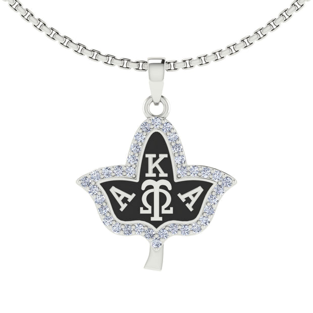 Alpha Kappa Alpha Ivy Leaf Black Enamel Sterling Silver Necklace (P009)