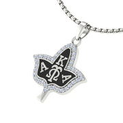 Alpha Kappa Alpha Ivy Leaf Black Enamel Sterling Silver Necklace (P009)