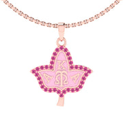 Alpha Kappa Alpha Ivy Leaf Pink Plated and Pink Enamel Silver Necklace (P010)