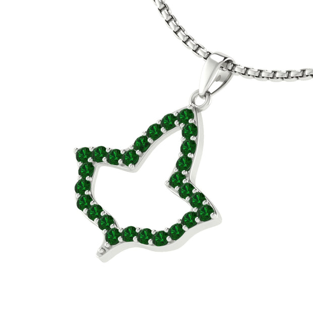 Alpha Kappa Alpha Ivy Leaf Outline Sterling Silver with Green Crystal Necklace (P019)