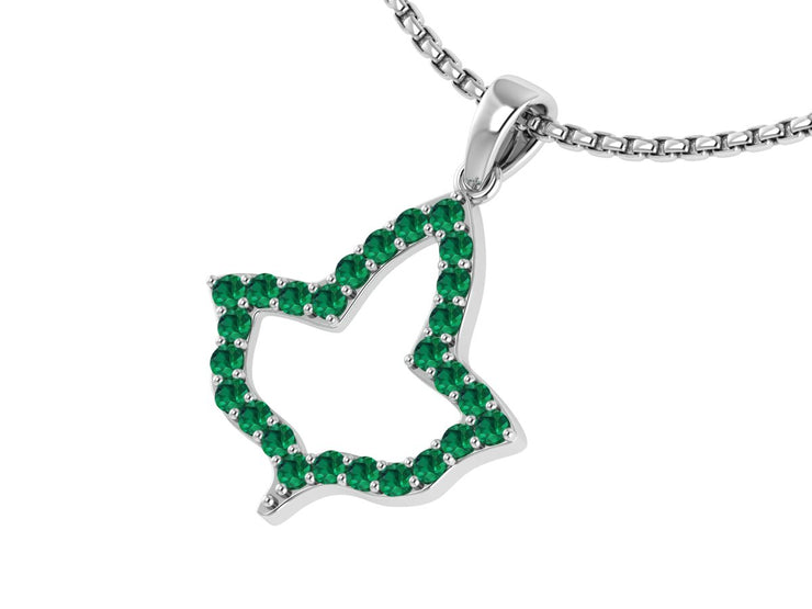 Alpha Kappa Alpha Green Ivy Leaf Large Silver with White Crystal Necklace (P026)