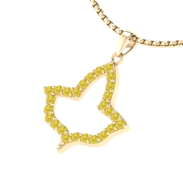 Alpha Kappa Alpha Ivy Leaf Outline Yellow Gold Plated Silver with Yellow Crystal Necklace (P020)