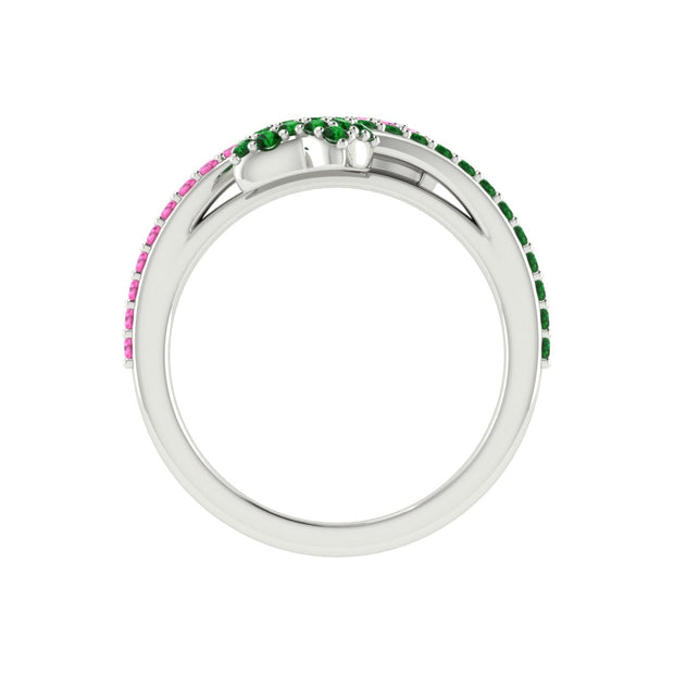 Alpha kappa Alpha Ivy Leaf Ring with pink and green crystal (R016)