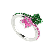 Alpha kappa Alpha Ivy Leaf Ring with pink and green crystal (R016)
