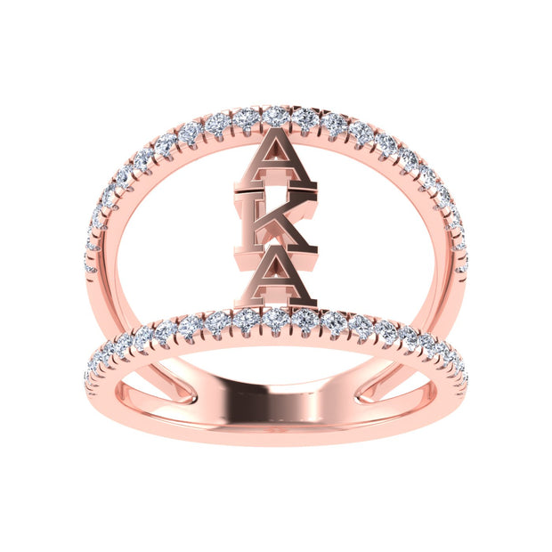 Alpha Kappa Alpha Sterling Silver Pink Double Band Ring (R019)