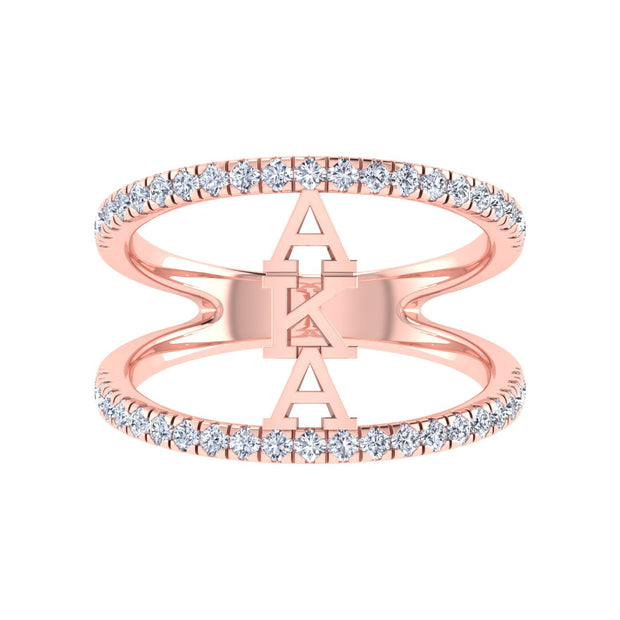 Alpha Kappa Alpha Sterling Silver Pink Double Band Ring (R019)