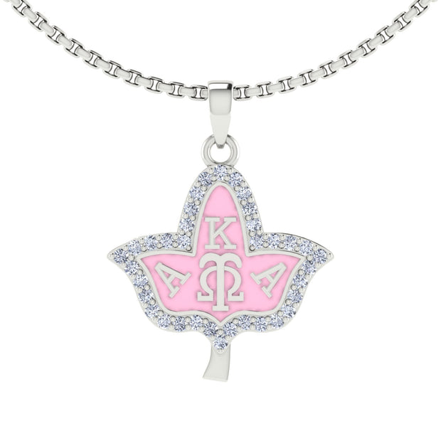 Alpha Kappa Alpha Ivy Leaf Sterling Silver Pink Enamel Necklace (P011)