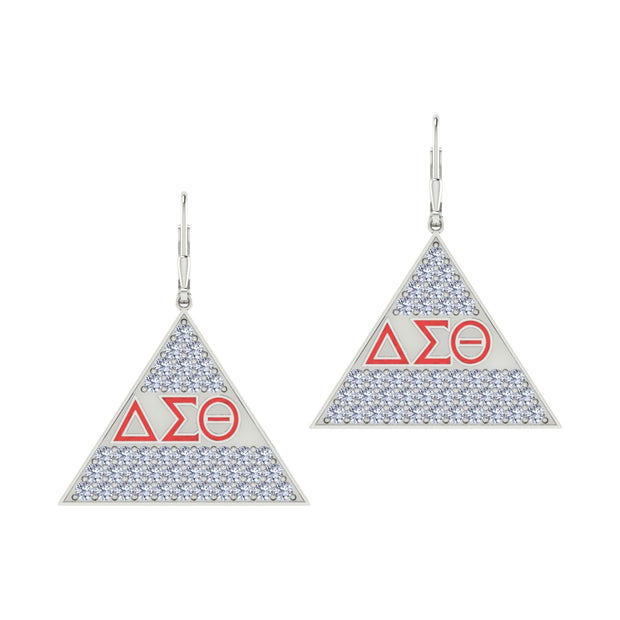 Delta Sigma Theta Red Letter Triangle Silver Earrings (E005)