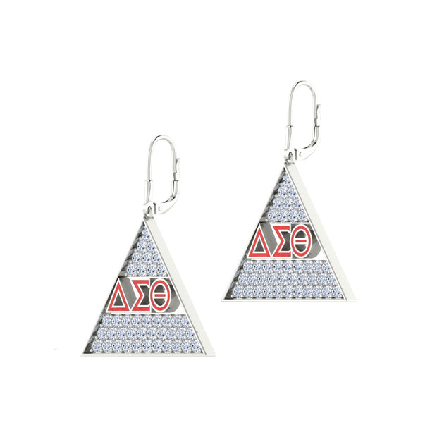 Delta Sigma Theta Red Letter Triangle Silver Earrings (E005)