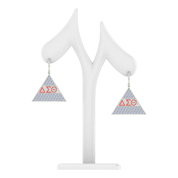 Delta Sigma Theta Red Letter Triangle Silver Earrings (E005)