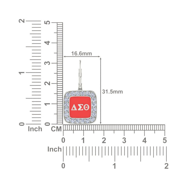 Delta Sigma Theta Cushion Shape Silver Red Enamel Earrings (E007)