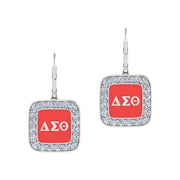 Delta Sigma Theta Cushion Shape Silver Red Enamel Earrings (E007)
