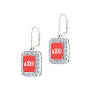 Delta Sigma Theta Cushion Shape Silver Red Enamel Earrings (E007)