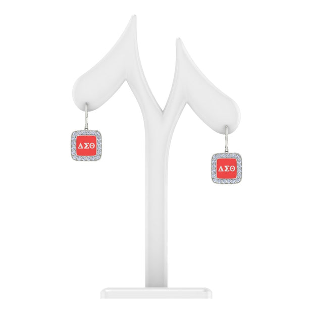 Delta Sigma Theta Cushion Shape Silver Red Enamel Earrings (E007)