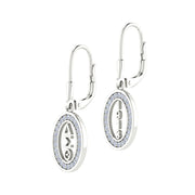Delta Sigma Theta Oval and 1913 Silver White Crystal Earrings (E009)
