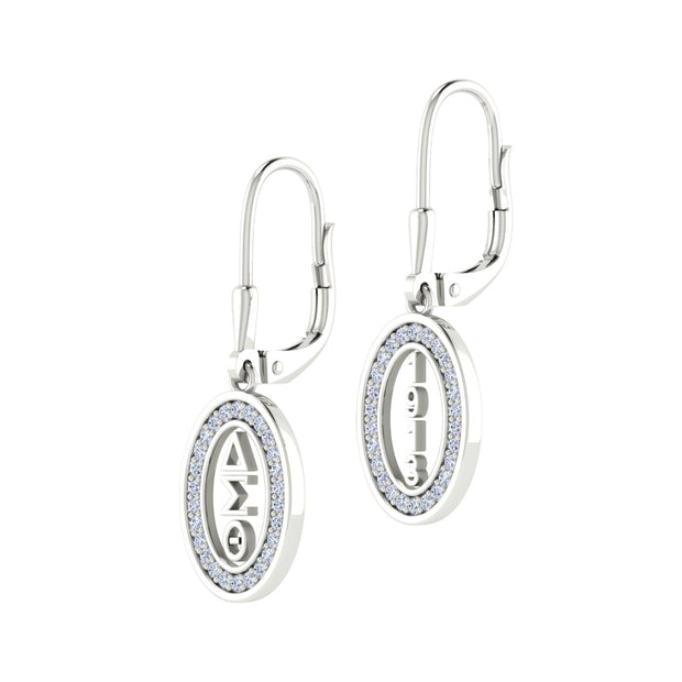 Delta Sigma Theta Oval and 1913 Silver White Crystal Earrings (E009)