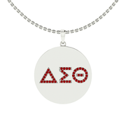 Delta Sigma Theta Sterling Silver Circle Pendant- Red Crystals (P004)