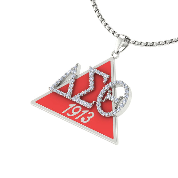 Delta Sigma Theta 1913 Sterling Silver with red enamel Necklace (P023)