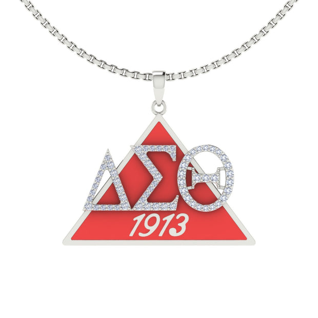 Delta Sigma Theta 1913 Sterling Silver with red enamel Necklace (P023)