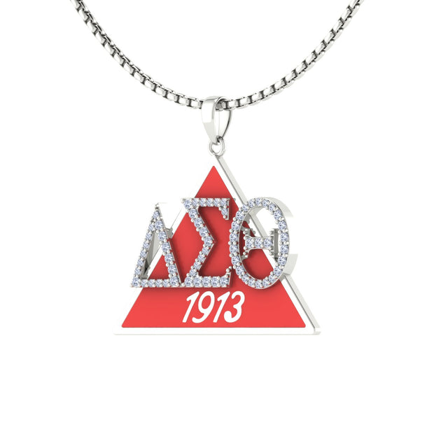 Delta Sigma Theta 1913 Sterling Silver with red enamel Necklace (P023)