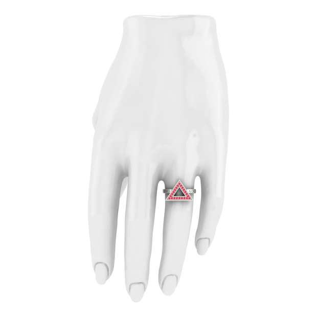 Delta Sigma Theta Sterling Silver Red Crystals Triangle Ring (R003)