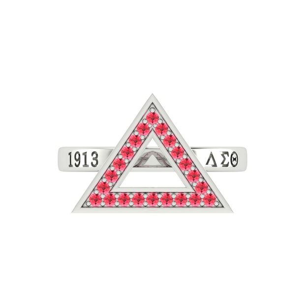 Delta Sigma Theta Sterling Silver Red Crystals Triangle Ring (R003)