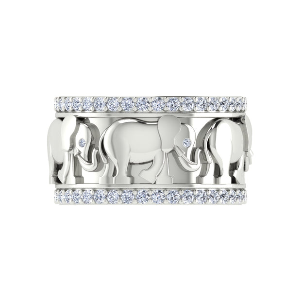 Delta Sigma Theta Sterling Silver White Crystal Elephant Ring (R004)