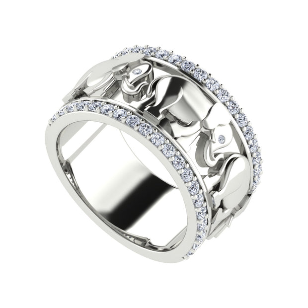 Delta Sigma Theta Sterling Silver White Crystal Elephant Ring (R004)