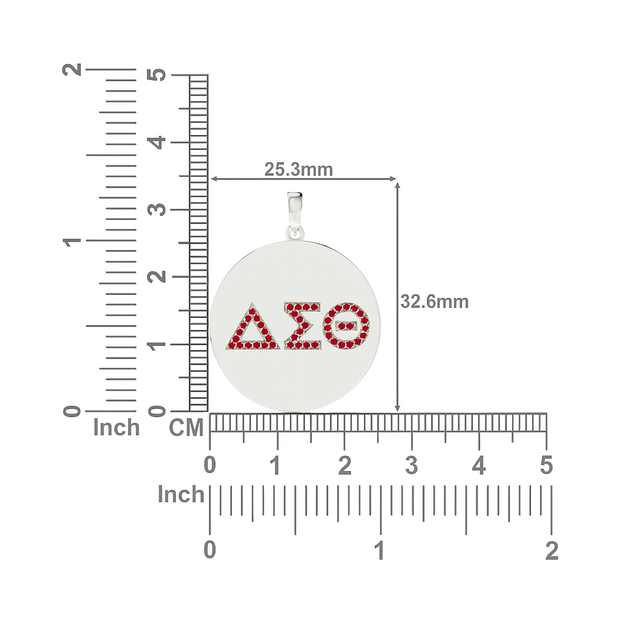 Delta Sigma Theta Sterling Silver Circle Pendant- Red Crystals (P004)