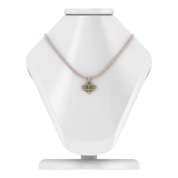 Alpha Kappa Alpha Pink Plated Ivy Leaf Green Enamel Sterling Silver Necklace (P008)