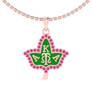 Alpha Kappa Alpha Pink Plated Ivy Leaf Green Enamel Sterling Silver Necklace (P008)