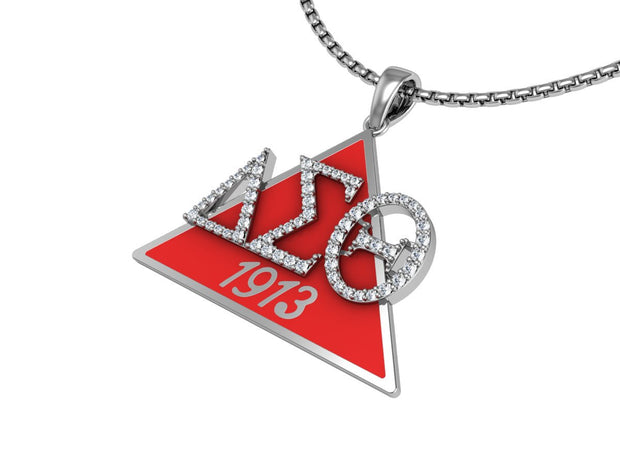 Delta Sigma Theta 1913 Sterling Silver with red enamel Necklace (P023)