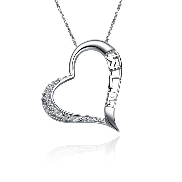 Sigma Gamma Rho Necklace, Embedded Vertical Heart Design, Sterling Silver