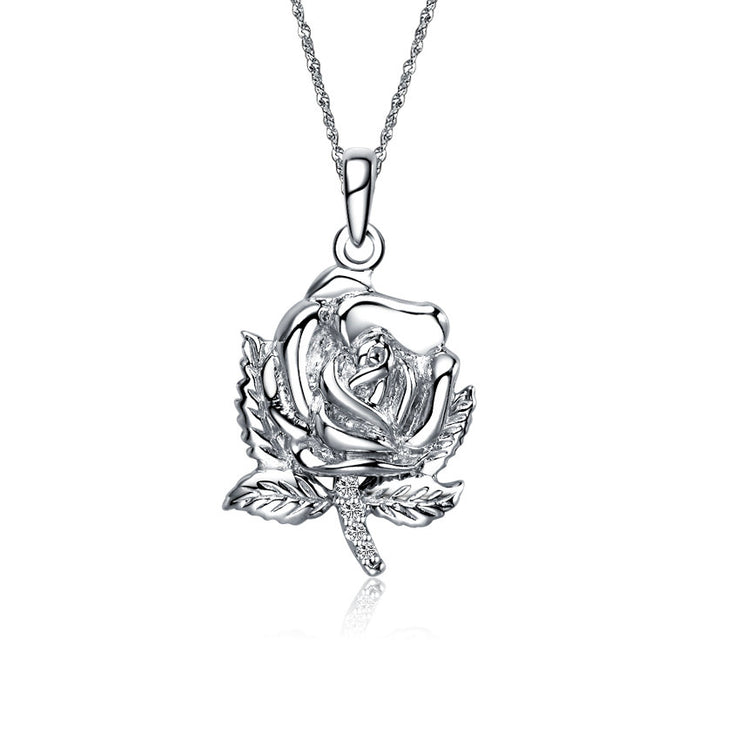 Zeta Phi Beta Necklace - Rose Design, Sterling Silver (M010)